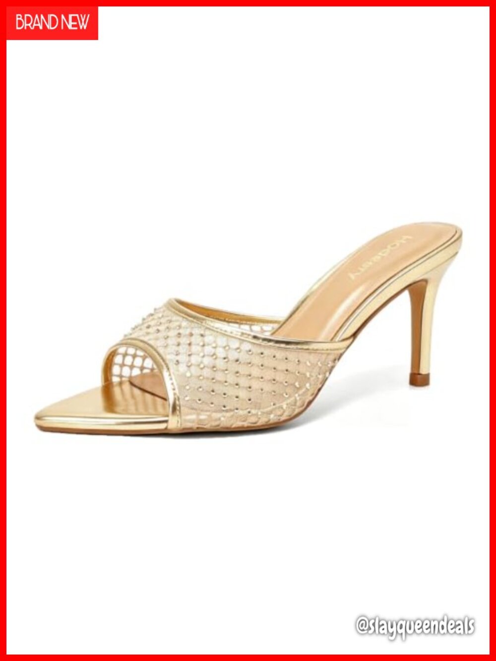 Mesh Rhinestone Mule Heeled Sandals 3Inch Pointed Open Toe Slip On